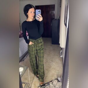Free People Hudson Canyon Plaid Olive Wide Leg Pants